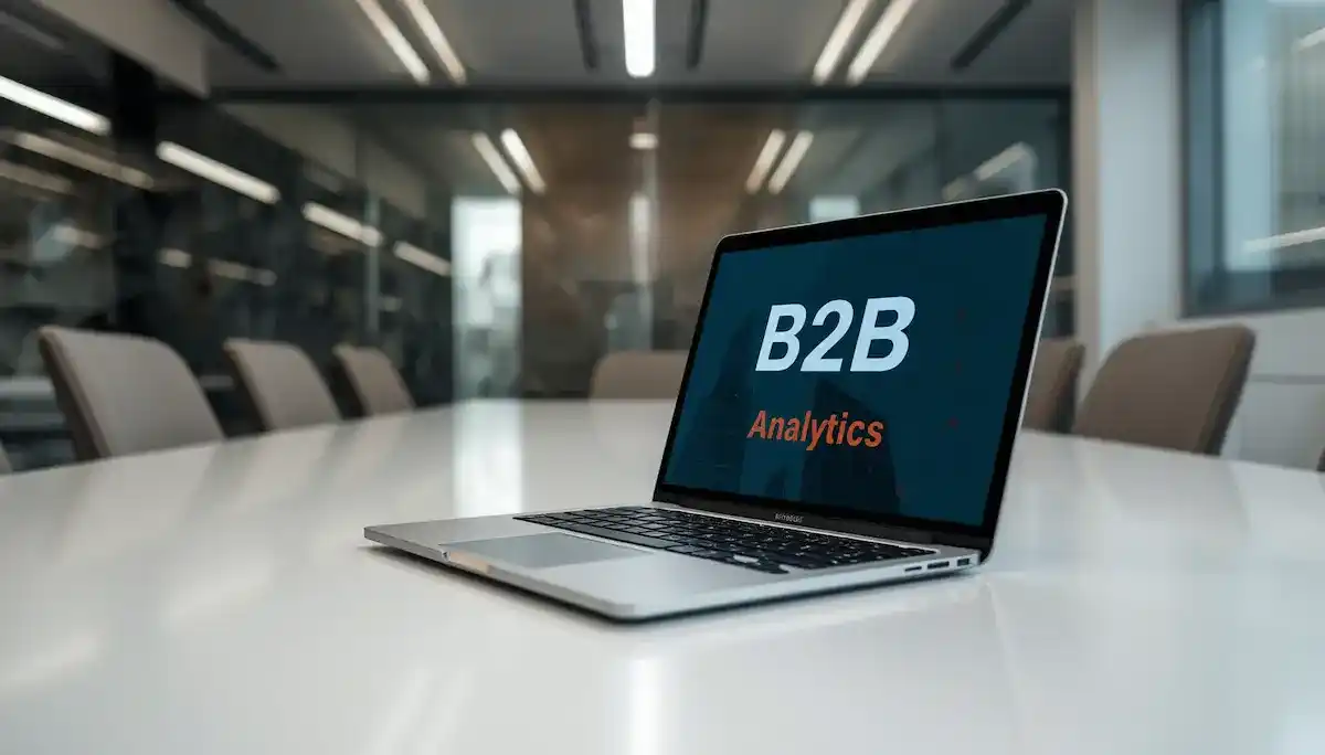 Ilustrační fotografie notebooku s označením B2B. Model Business-to-Business představuje obchodní vztah mezi dvěma nebo více firmami.