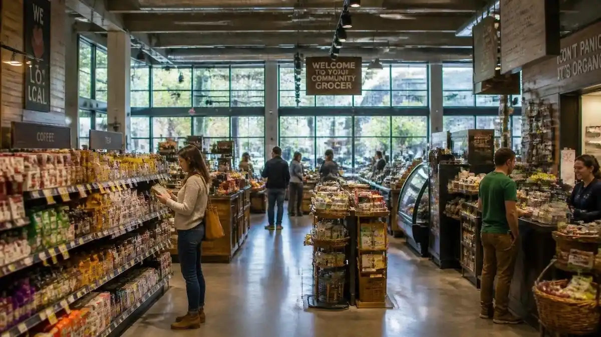 Zákazníci nakupující v supermarketu jako příklad obchodního modelu B2C.